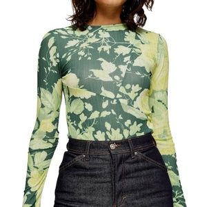 Topshop Floral Print Mesh Top